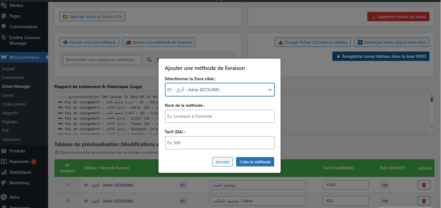 Checkout Zones Livraison DZ